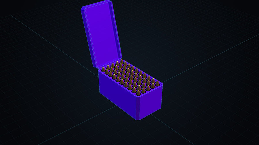 Galaxy Purple 3D-printed PLA case holding 50 rounds of .308 Win
